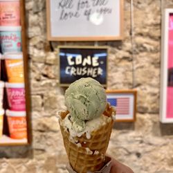 Jeni's Splendid Ice Creams - Pistachio Macaroon in a waffle cone