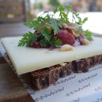 Aamanns Deli - Queen Victoria Cheese, Strawberry Marmalade, Vanilla, Roasted Almonds @endoedibles on Instagram for more - Open Sandwiches Near Me - Copenhagen, 84