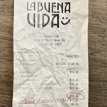 La Buena Vida - Raleigh - This is check with silent upcharge for kitchen stuff - Mexican Near Me - Raleigh, North Carolina La Buena Vida - Raleigh - This is check with silent upcharge for kitchen stuff - Mexican Near Me - Raleigh, North Carolina
