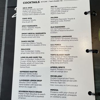 Tom's Watch Bar - Cocktails menu - Sports Bars Near Me - Houston, Texas