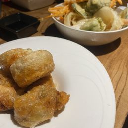 Vegetable tempura and Kimchi dumpling