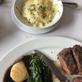 Ocean Prime - Surf and turf with scallops and jalapeño au gratin - Seafood Near Me - Denver, Colorado Ocean Prime - Surf and turf with scallops and jalapeño au gratin - Seafood Near Me - Denver, Colorado