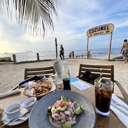 Jeanie's Restaurant & Beach Club - Ocean view with the Cozumel sign.