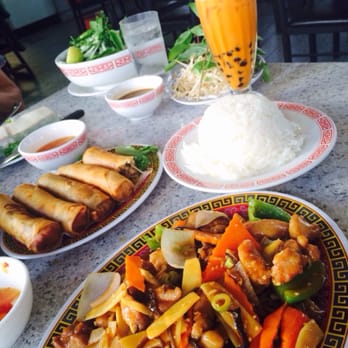 Saigon - Spicy sweet & sour chicken, Vietnamese rolls, vegetarian pho, steam rice and a Thai tea for 2! Hahahaha - Vietnamese Near Me - San Diego, California Saigon - Spicy sweet & sour chicken, Vietnamese rolls, vegetarian pho, steam rice and a Thai tea for 2! Hahahaha - Vietnamese Near Me - San Diego, California