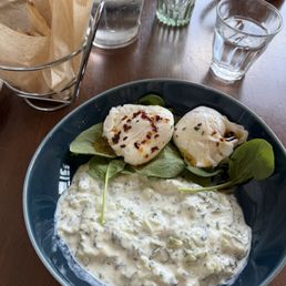 Tzatziki and poached eggs Tzatziki and poached eggs