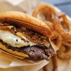 Sixth Street Burger - 1/2 lb mushroom swiss smash cheeseburger