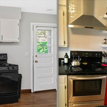 Chi Renovation & Design - Stove area before (left) vs. after (right) - General Contractors Near Me - Chicago, Illinois