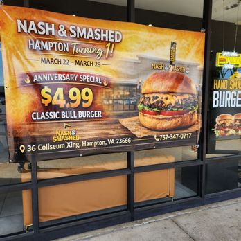 Nash & Smashed - Front entrance. Specials advertised. - Chicken Shop Near Me - Hampton, Virginia Nash & Smashed - Front entrance. Specials advertised. - Chicken Shop Near Me - Hampton, Virginia