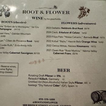 Root & Flower - Menu - Wine Bars Near Me - Vail, Colorado