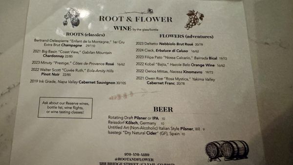 Menu photo 1 Root & Flower Vail, CO