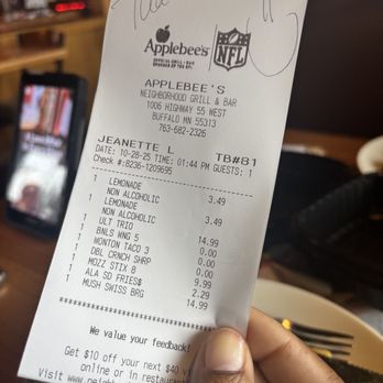 Applebee's Grill + Bar - Receipt - Sports Bars Near Me - Buffalo, Minnesota Applebee's Grill + Bar - Receipt - Sports Bars Near Me - Buffalo, Minnesota
