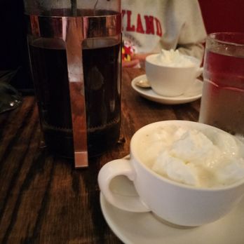 Paris Crepes Cafe - French press coffee and a cup full of Chantilly cream. - Creperies Near Me - Niagara Falls, Ontario Paris Crepes Cafe - French press coffee and a cup full of Chantilly cream. - Creperies Near Me - Niagara Falls, Ontario