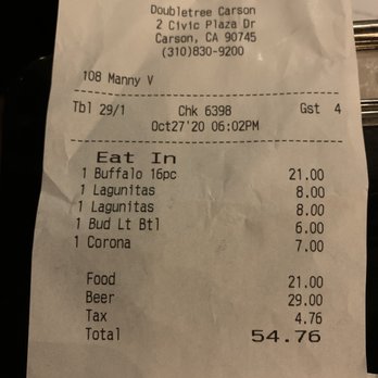 Scoreboard Lounge - a receipt for a restaurant - Lounges Near Me - Carson, California