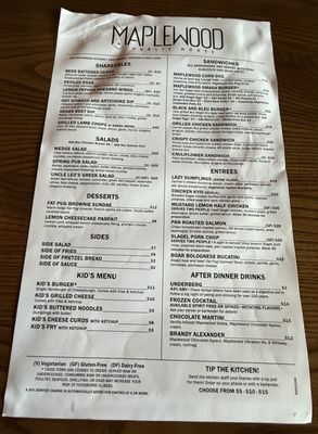 Menu photo 3 Maplewood Public House Glen Ellyn, IL