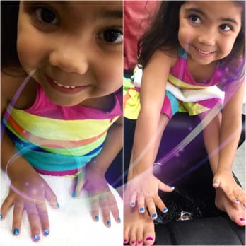 Nail'd It Nail Spa - Blue w/sparkles on fingers and Purple w/sparkles on toes #summerfun - Nail Salons Near Me - Pasadena, California