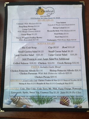 Menu photo 5 Pressley's At the Marina Edisto Island, SC