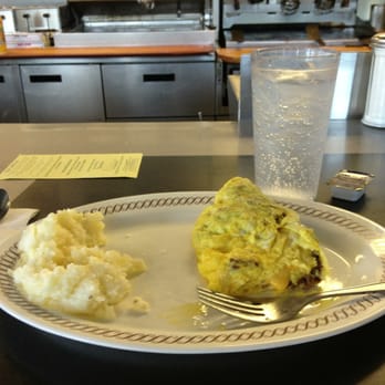 Waffle House - 3 egg cheesesteak omelette with grits - Breakfast & Brunch Near Me - Key Largo, Florida Waffle House - 3 egg cheesesteak omelette with grits - Breakfast & Brunch Near Me - Key Largo, Florida