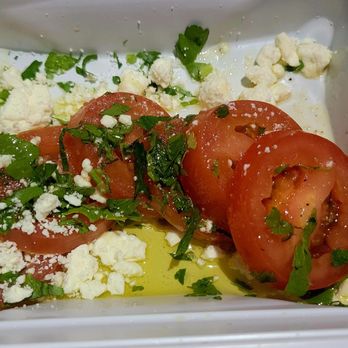 California Fish Grill - Tomato gets & basil with "seasoned" olive oil for a side. Boxed separately, so the flavors don't mix into other foods - Seafood Near Me - Citrus Heights, California