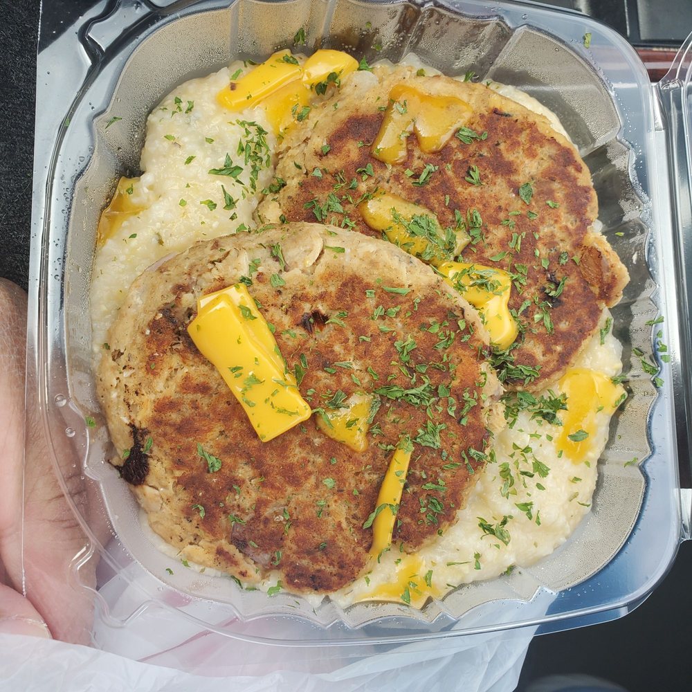 Wrap Happy - Salmon patties & grits. - Wraps Near Me - Brunswick, Georgia Wrap Happy - Salmon patties & grits. - Wraps Near Me - Brunswick, Georgia