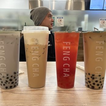 Feng Cha Teahouse - Taro Milk Tea x milk tea with cheese foam x strawberry overload x cookies and cream milk tea - Bubble Tea Near Me - San Francisco, California Feng Cha Teahouse - Taro Milk Tea x milk tea with cheese foam x strawberry overload x cookies and cream milk tea - Bubble Tea Near Me - San Francisco, California