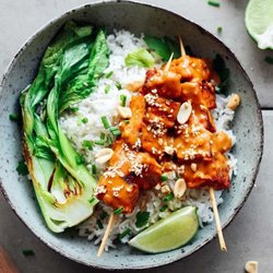 Happy Penguin Healthy Food - Sesame and Peanut Tofu Skewers