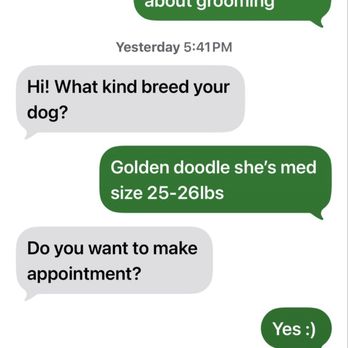 Bubble Pup Salon - Text message communication between myself and bubble pup salon - Pet Groomers Near Me - Los Angeles, California