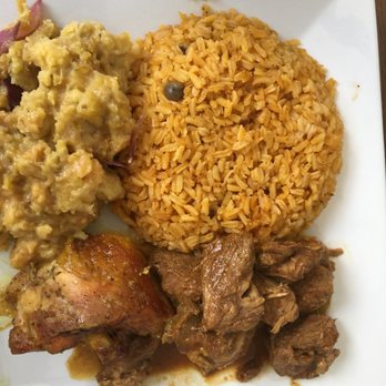 Hola Restaurant - Mashed plantains with red onion, rice with beans, beef and chicken. - Latin American Near Me - Springfield, Massachusetts