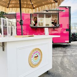 The Pancake Peeps - Check out our tiki hut,-inspired mobile pancake cart for indoor events and the "PeepsMobile"our hot pink pancake trailer for outdoors!