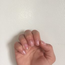 Clear pink gel nails.