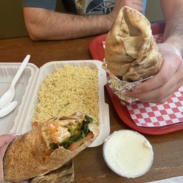 Chicken kebab wraps, rice, 4oz garlic paste Chicken kebab wraps, rice, 4oz garlic paste