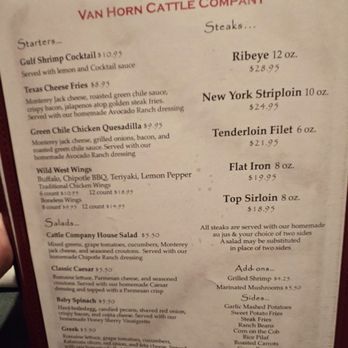Van Horn Cattle Company - Menu - Steakhouses Near Me - Van Horn, Texas Van Horn Cattle Company - Menu - Steakhouses Near Me - Van Horn, Texas