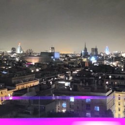 View of the pool lights and Barcelona town views.