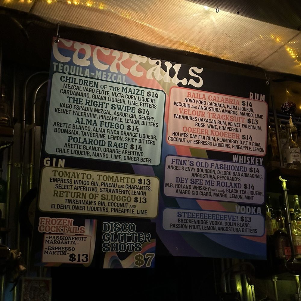 Bar menu