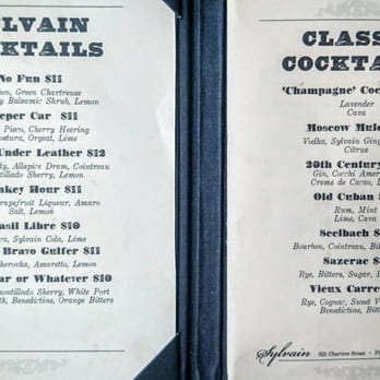 Sylvain - Cocktails menu. Mon dinner 2016-05-02 - Southern Near Me - New Orleans, Louisiana