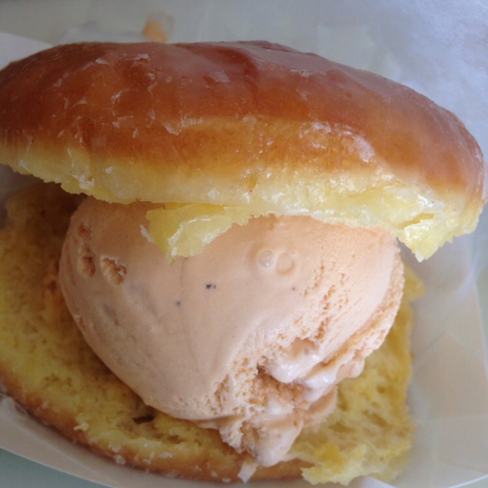 Bakers Donuts - Ice Glaze Donut with Thai Tea Ice Cream - Donuts Near Me - Sacramento, California Bakers Donuts - Ice Glaze Donut with Thai Tea Ice Cream - Donuts Near Me - Sacramento, California