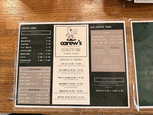 Menu photo 1 Carew's Coffeehouse Lake Worth Beach, FL