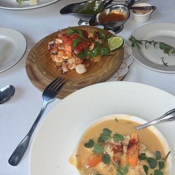 Chucherias Restaurant - Caesar salad(top) Octopus appetizer(middle) Conch soup(bottom) - Latin American Near Me - Daytona Beach, Florida Chucherias Restaurant - Caesar salad(top) Octopus appetizer(middle) Conch soup(bottom) - Latin American Near Me - Daytona Beach, Florida