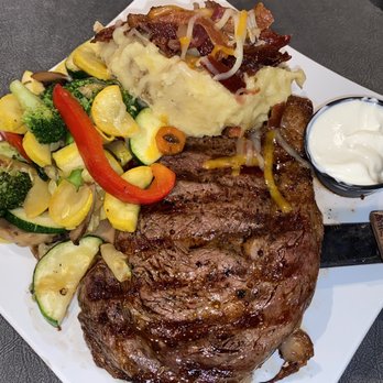 Yellow Brix Restaurant - Ribeye with loaded mashed potatoes and veggies - Seafood Near Me - Carlsbad, New Mexico Yellow Brix Restaurant - Ribeye with loaded mashed potatoes and veggies - Seafood Near Me - Carlsbad, New Mexico