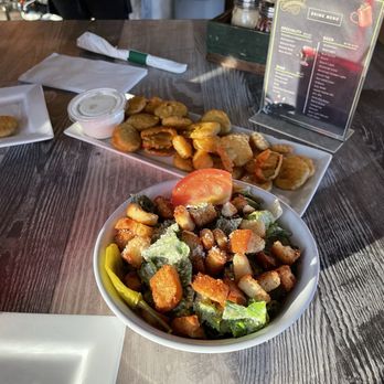 Salvage Yard Bar and Grill - The side Caesar salad and fried pickles - Pizza Near Me - St Louis, Missouri Salvage Yard Bar and Grill - The side Caesar salad and fried pickles - Pizza Near Me - St Louis, Missouri