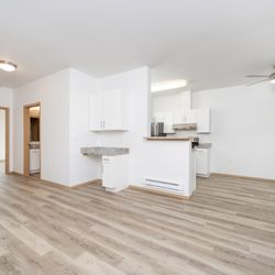 Silver Creek Apartments - 1x1 Deluxe - Living Room + Dining Room + Kitchen