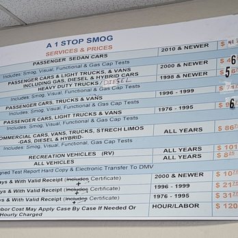 A 1 Stop Smog - Prices as of 14 October 2023 - Smog Check Stations Near Me - Antioch, California A 1 Stop Smog - Prices as of 14 October 2023 - Smog Check Stations Near Me - Antioch, California