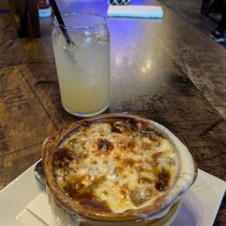 The Bench Bar & Grill - French onion soup and a cucumber cocktail