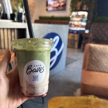 Cafe Baires - Iced Oat Strawberry Matcha Latte - Cafes Near Me - Hackensack, New Jersey