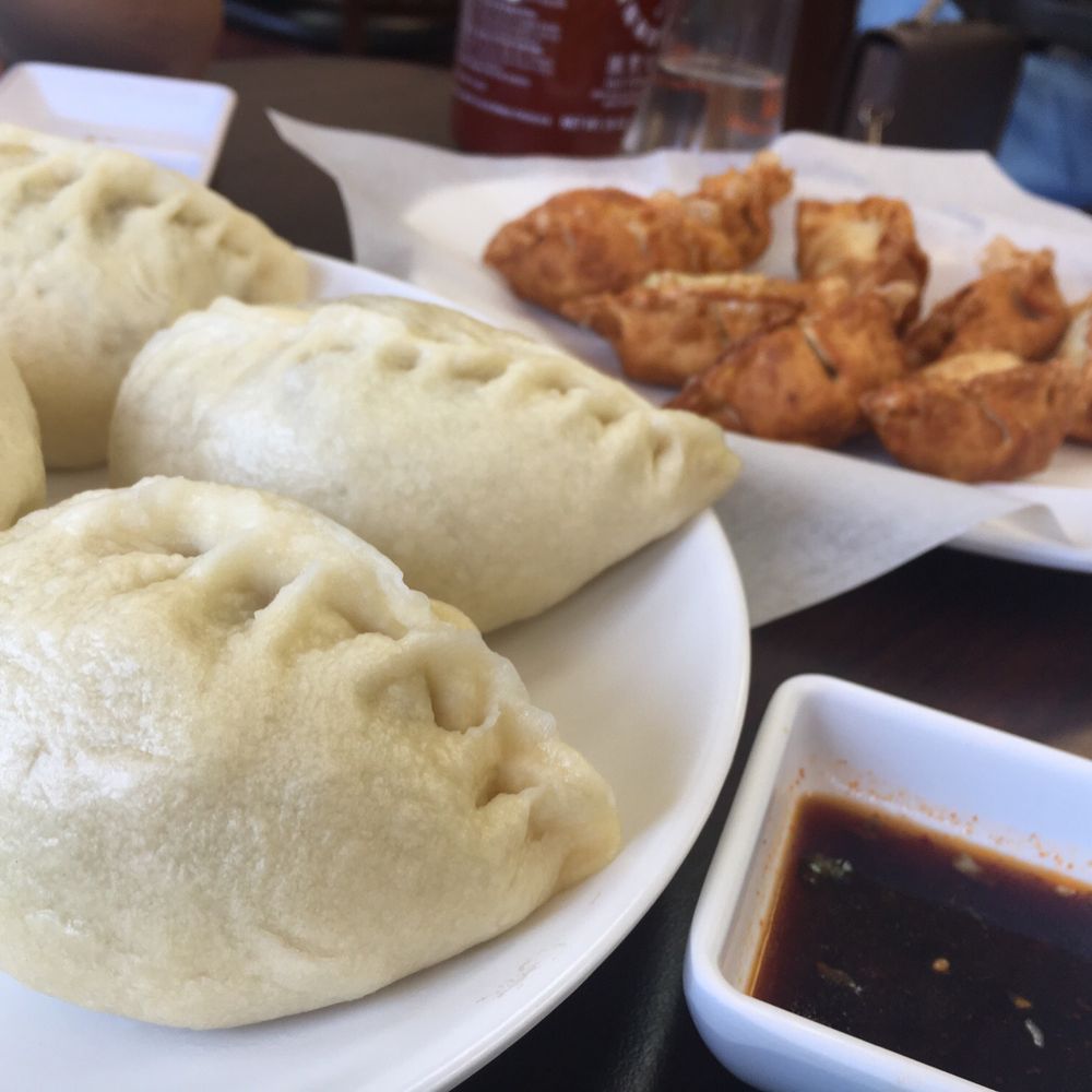 Dumpling House - Big veggie dumplings ($7.99) and fried shrimp dumplings ($10.99) in the background! - Korean Near Me - Los Angeles, California Dumpling House - Big veggie dumplings ($7.99) and fried shrimp dumplings ($10.99) in the background! - Korean Near Me - Los Angeles, California