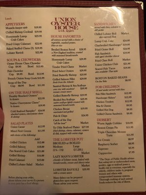 Menu photo 3 Union Oyster House Boston, MA