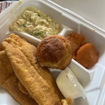 Hard Hat Cafe - Fish , yams , potato salad, corn bread - Breakfast & Brunch Near Me - Decatur, Alabama Hard Hat Cafe - Fish , yams , potato salad, corn bread - Breakfast & Brunch Near Me - Decatur, Alabama