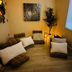 Serenity Oasis - Plush meditation cushions that are adjustable if you want to sit up or lay all the way down.