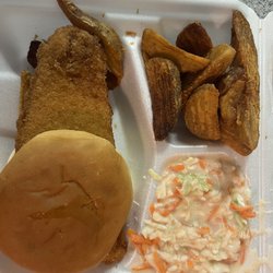 Blazers Food Mart - Fried fish with potato wedges and coleslaw. Everything fresh, coleslaw was okay