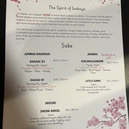 Sake menu Sake menu