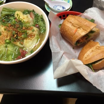 Mi Li Cafe - Wonton soup with egg noodles and vegetable bahn mi with pate - Vietnamese Near Me - Columbus, Ohio